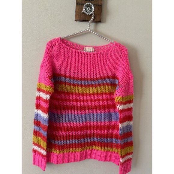 Altar'd State Sweaters - Altar'd State Womens Size XS Open Knit Sweater Bright Pink Stripe